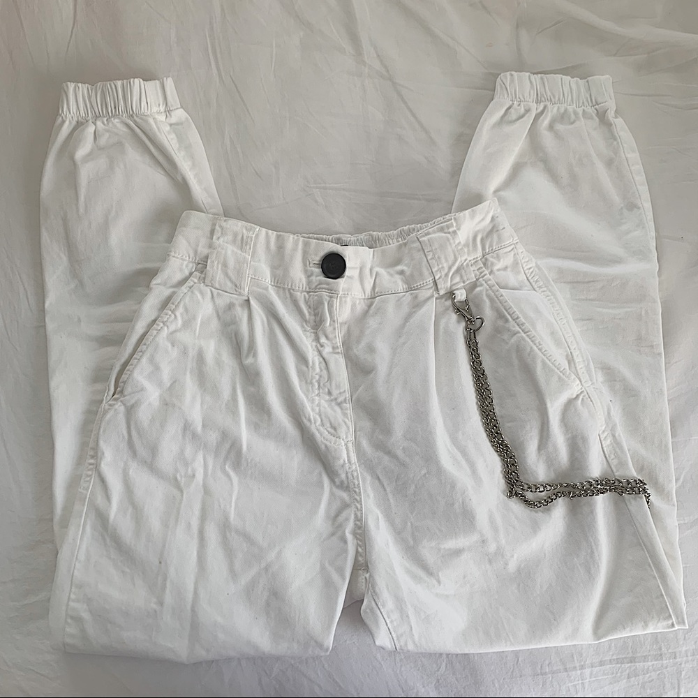 Bershka White Cargo Joggers With Chain